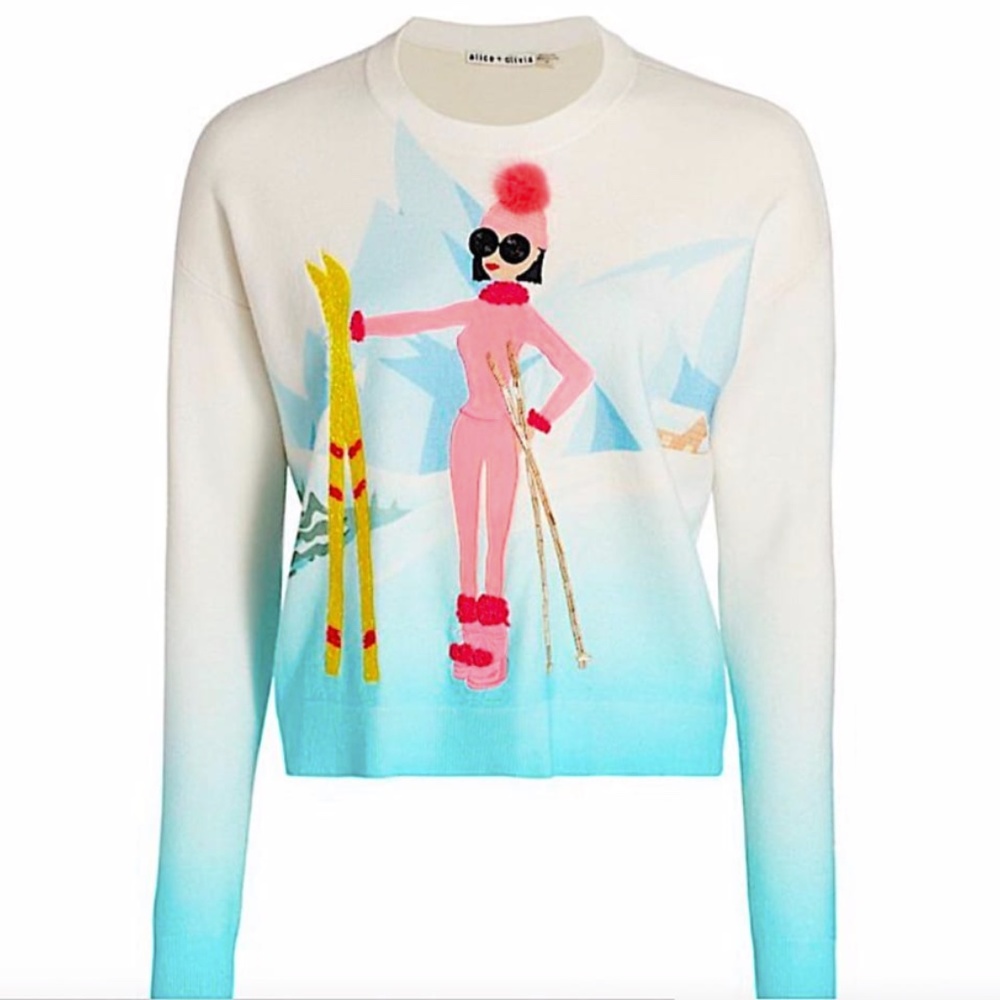 Alice + Olivia Gleeson Embellished Multi with Tag Sweater
